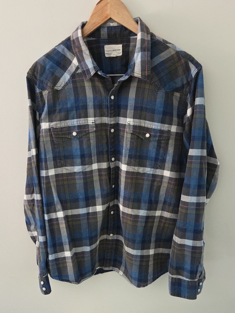 Lucky Brand Men's Plaid Snap Button-Down Cotton Shirt